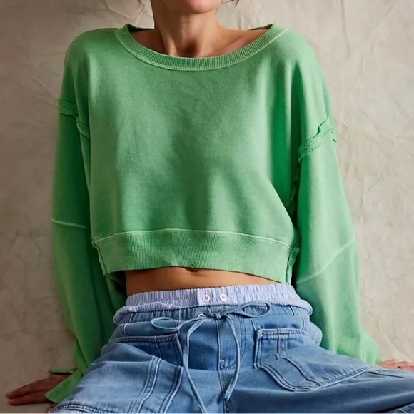 Free People We The Free Cropped Camden Sweatshirt in Meadow Size XL NEW $78.00 - Picture 3 of 16